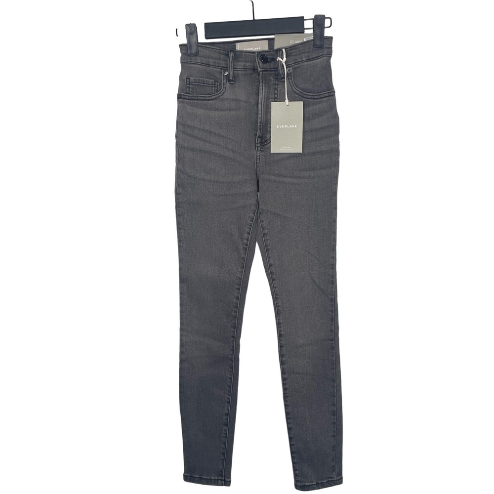 Everlane High Rise Skinny Ankle Jeans 23 Grey Washed Charcoal Stretch Denim NWT